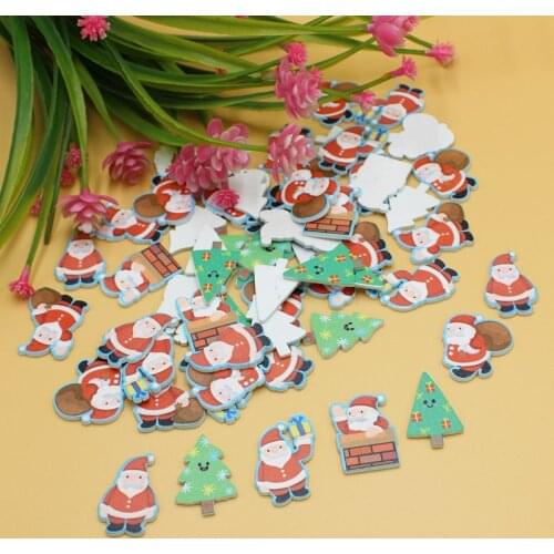 50pcs handmade lovely mixed Christmas buttons wooden buttons no Holes decorative kid toys and craft supplies 25*35MM