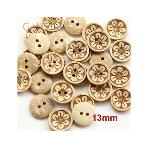 50Pcs/lot Size:13mm Natural Flower Design Coconut Buttons Round Sewing Button Garment Accessories(KK-1134)