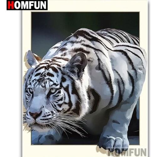 HOMFUN Full Square/Round Drill 5D DIY Diamond Painting "Animal tiger" 3D Diamond Embroidery Cross Stitch Home Decor A19045
