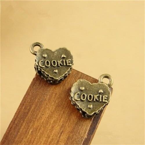 40Pcs/lot Antique Bronze COOKIE Charms 12*10MM Jewelry Accessories for Bracelets DIY