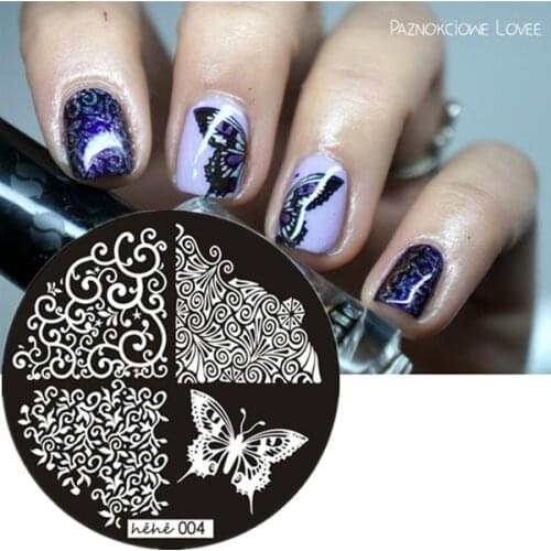 1PC HEHE025-048 Round Shape Blue Film Nail Art Stamping Image Plate Stainless Stamping Plate