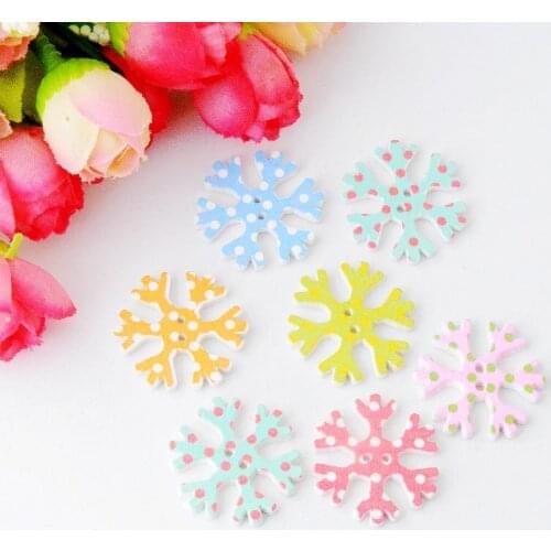 Free shipping 50pcs Random Mixed Color Wood Buttons 2 Holes Snowflake Shape Sewing Scrapbooking 23x23mm F0871