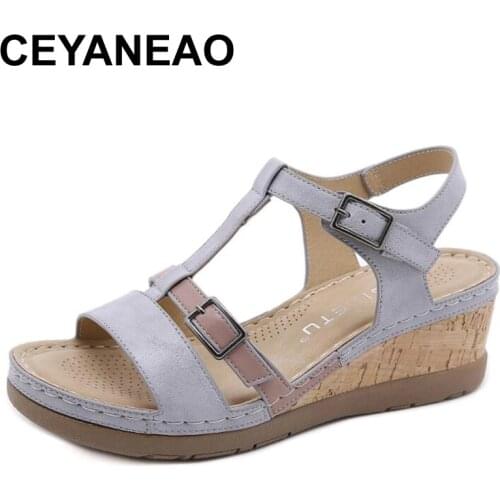 CEYANEAO Women Sandals Ladies Comfortable Wedges Sandals Leisure Beach Shoes Fashion Large Size Buckle Sandals Summer Shoes Fema
