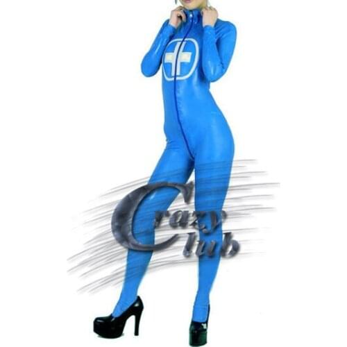 Crazy club_ New arrival Nurse latex catsuit with zip the front latex catsuit latex catsuit costumes for women body Fast Delivery