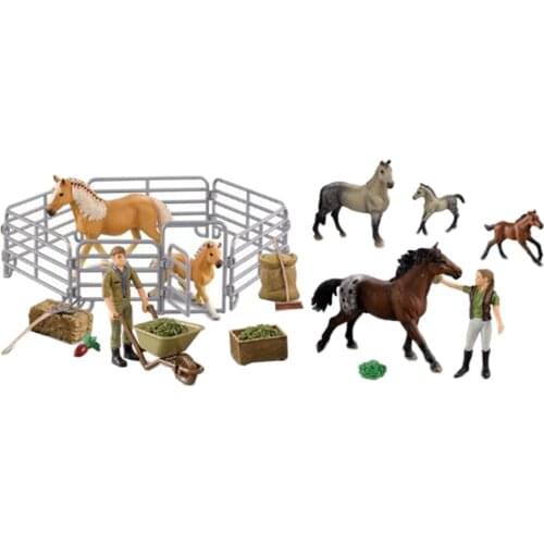 Kids Toy Assorted Animal Figures Toy Set Horse Models w/ Fence Role Play Toy
