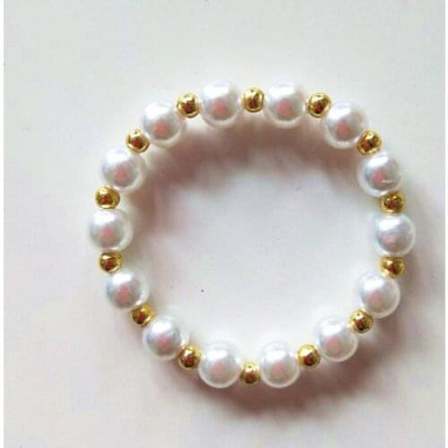 Girls 8MM Pearl +Gold Bead Bracelet Chunky Bubblegum Bracelets Infant Birthday Gifts Strand Elastic Band Bracelet Bangle Jewelry