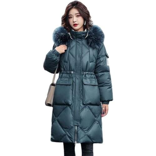 Long Womens Winter Jacket Clothing 2021 Thick New Korean Style Loose Bright Surface Womens Parka Jacket Fashion Coat Woman