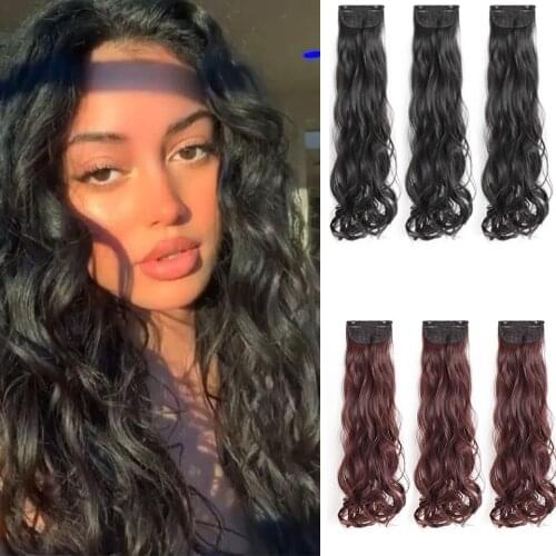 BUQI 2 Clips Long Curly Wavy Synthetic Hair Extensions Clips in High Temperature Fiber Black Brown Hairpiece