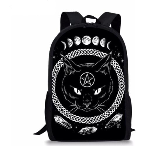 Gothic Moon Phase Black Cat Print Large Capacity Schoolbag for Teenager Girls 3Pcs/Set School Rucksack Children Backpack
