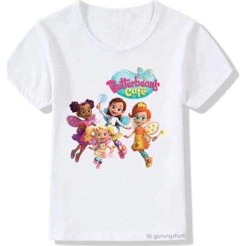 Kawaii girls t-shirt cartoon Butterbeans Café graphic print childrens tshirt summer Harajuku girl clothes white pink shirt top