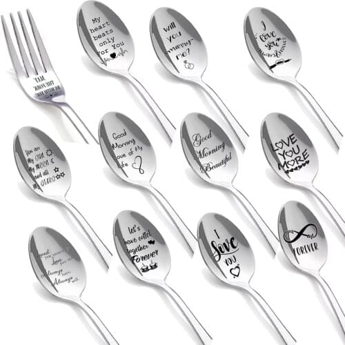 Love Spoon Valentines Day Gift Anniversary Gift Stainless Steel Long Handle Spoon Love Text Spoon For Friends And Family