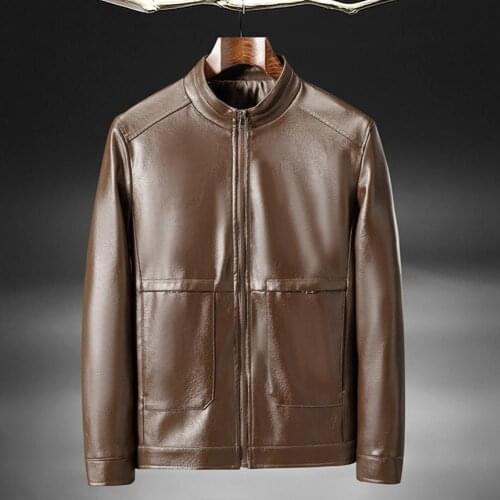 Men Jacket Zipper Closure Stand Collar Faux Leather Warm Windproof Solid Color Slim-Fit Pockets Motorcycle Jacket Outwear Autumn