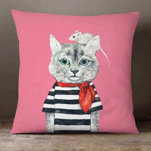 Cushion Covers Cat Fashion Show Decorative Pillow Case Cartoon Animals Mouse Fish Flower Sofa Decor Pillowcase 45X45cm