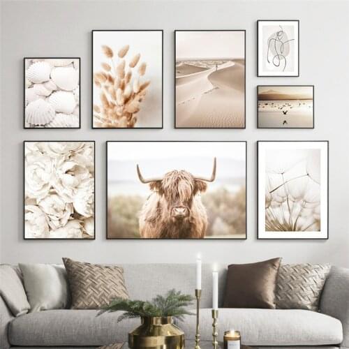 Beige Reed Dandelion Wall Art Canvas Painting Prints Yak Desert Wall Posters Pictures For Living Room Modern Home Decor TB186