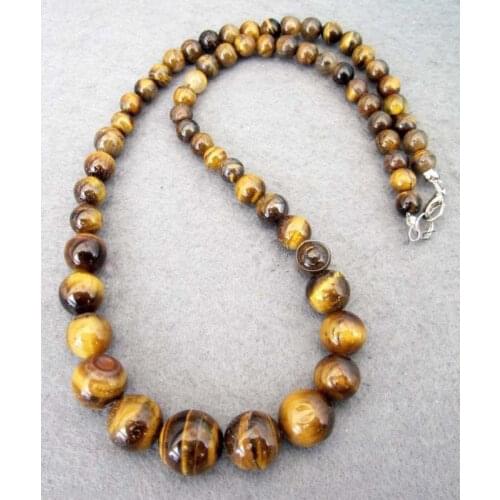 NEW 6-14MM GENUINE TIGER EYE GEMS STONE ROUND BEADS NECKLACE 18"