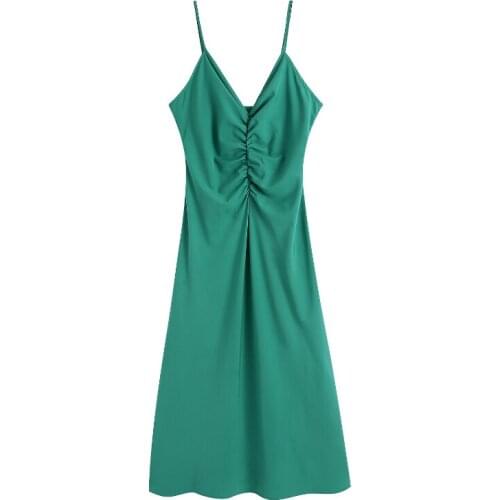 Women Sexy V Neck Spaghetti Strap Dress Summer Party Backless Solid Midi Dress Female Casual Streetwear Dresses Vestidos