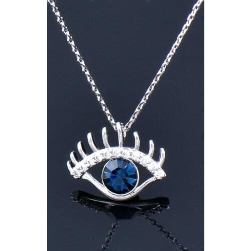 SINLEERY Blue evil eye Round flower angel Pendants and necklaces Rose Gold Silver Color Zirconia Choker Neck For Women XL033 SSD