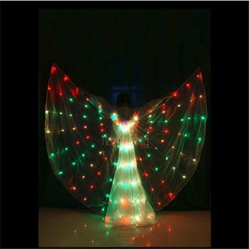 DMX programmable led light costume women singer party wears luminous full color led cloak RGB bellydance wings glowing clothe dj