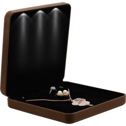 Luxury Velvet Necklace Ring Earrings Set Light Jewelry Box Organizer for Wedding Christmas Thanksgiving Birthday Gift Wholesale