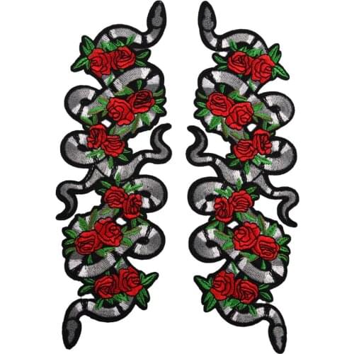 Rose Snake Animal Patches Iron embroidery patches Iron on Sewing Stickers for Clothes Jeans Men Applique DIY Accessory