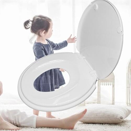Toilet Seat with Built-in Training Seat Space Saving Solution V Shape White