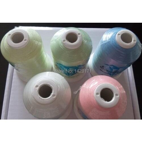 Simthread Brand hot selling 5 pcs 1000m nylon glow in the dark thread embroidery thread with free shipping