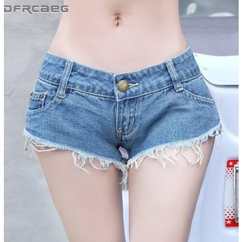 Blue Vintage Womens Denim Shorts Summer 2021 Sexy Low Waist Nightclub Short Jeans With Burrs