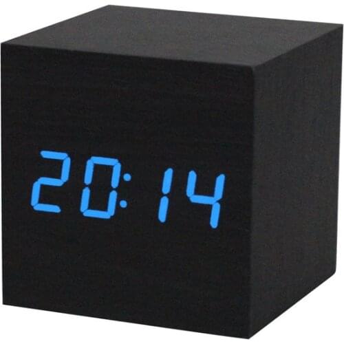 LED Wooden Wood Desk Alarm Clock Display Modern Decoration to Home Bedroom Digital Brown Voice Control Clocks часы настенные
