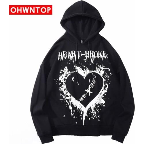 Harajuku Streetwear Hoodies Graffiti Heart Letter Print Hooded Sweatshirts Hip Hop Casual Fashion Hoodie Loose Tops Outerwear