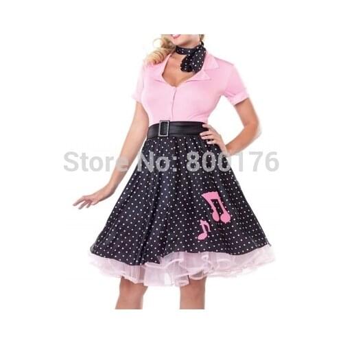 Plus size 1920S 1950S Gorgeous 50s Poodle Rockabilly Retro Swing Grease polka dot music Fancy Dress Costume
