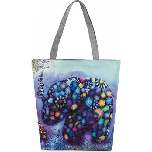 Creative Printed Handbag Women Shoulder Bags Elephant Printed Canvas Bag Daily Use Female Shopping Tote Handbags