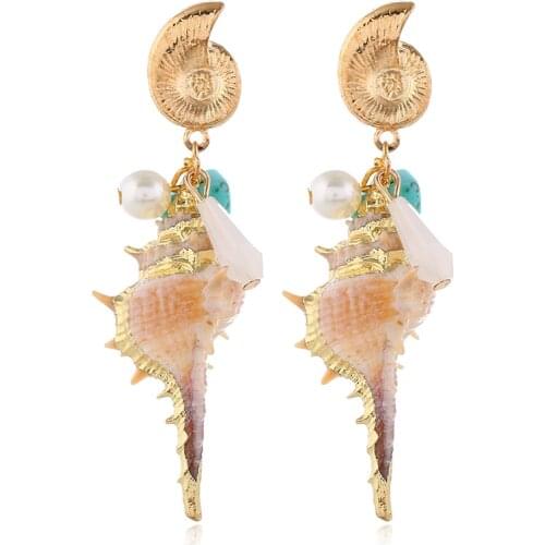Clothing Accessories Fashion Personality Creative Shell Artificial Stone Crystal Eardrop Women Elegant Ornament Pendant Earrings