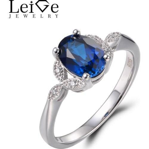 Leige Jewelry Sapphire Engagement Rings Sapphire Rings Blue Stone Rings September Birthstone Real 925 Sterling Silver for Women