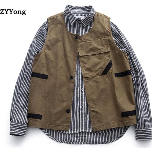 Cotton Vest Mens Fashion Solid Color Casual Multi-pocket Tooling Wind Vest Jacket Men Streetwear Wild Loose Couple Gilet