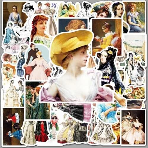 10/50Pcs Vintage European Ladies Stickers Personality Fashion Dress Design DIY Scrapbooking Label Diary Retro Character Sticker