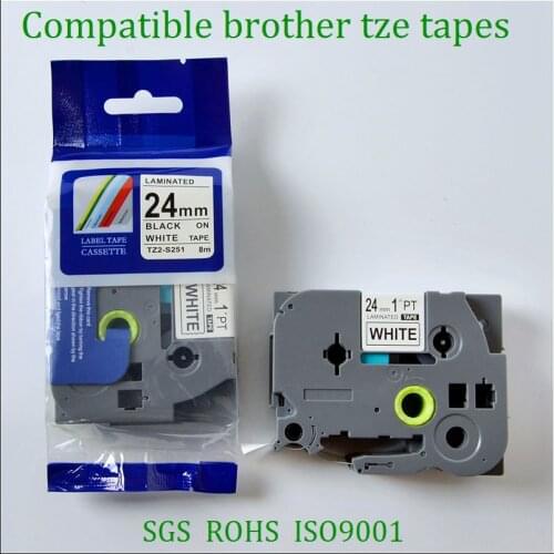 10PCS TZ Strong Adhesive Tapes Brother Tz 24mm Printer Tze-s251 tz s251 tz-s251 tz-251 24mm Black on White