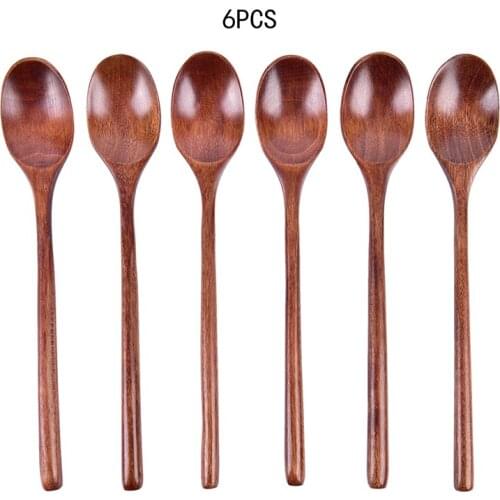6pcs Wooden Spoons Wood Soup Spoons For Eating Mixing Stirring Cooking, Long Handle Spoon With Japanese Style Kitchen Tool