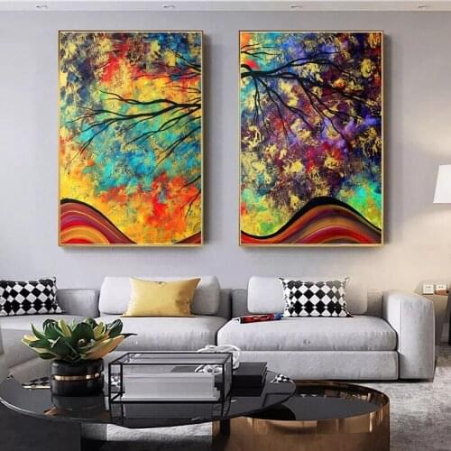 Abstract Colour Tree Modern Wall Art Canvas Painting Nordic Posters and Prints Wall Pictures for Living Kids Bedroom Decoration