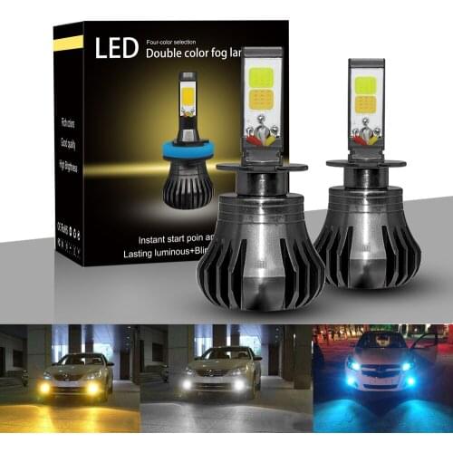 EURS H3 H7 H8 H11 880 Car Fog Light Dual Color LED Bulb Auto Fog Driving Lamp White Yellow Ice Blue headlight 12V 24V headlamp