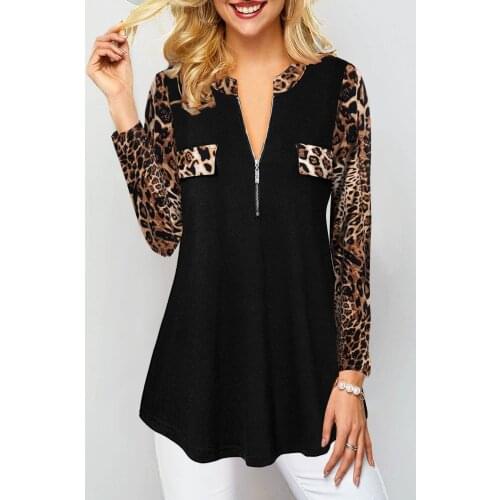 Leopard detail janes viscose blouse with zipper 65 cm