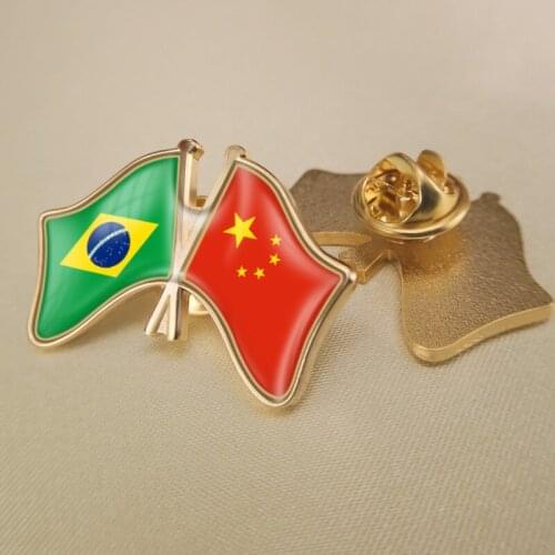 Brazil and China Crossed Double Friendship Flags Lapel Pins