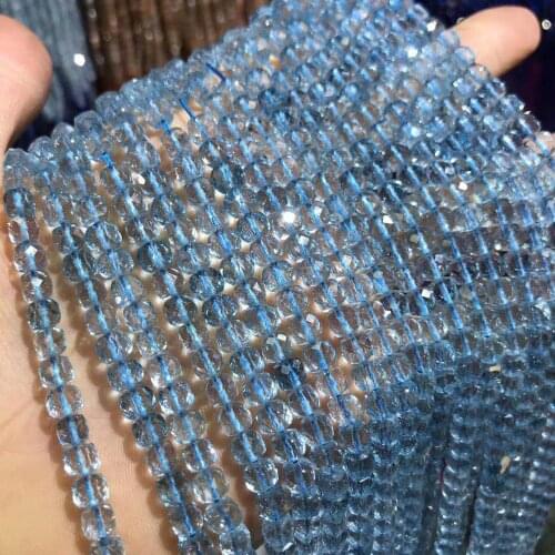 Faceted Natural Stone Beads Blue Topazs Square Shape Faceted for Jewelry Making Beadwork DIY Bracelet Necklace