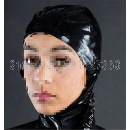 Black Handmade Latex Hood Mask Open Face Sexy Fetish Latex Zipper