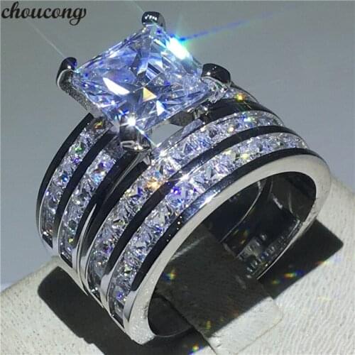 Choucong Lovers Promise Ring set Princess cut 3ct 5A Zircon Cz 925 Sterling Silver Engagement Wedding Band Rings for Women Men