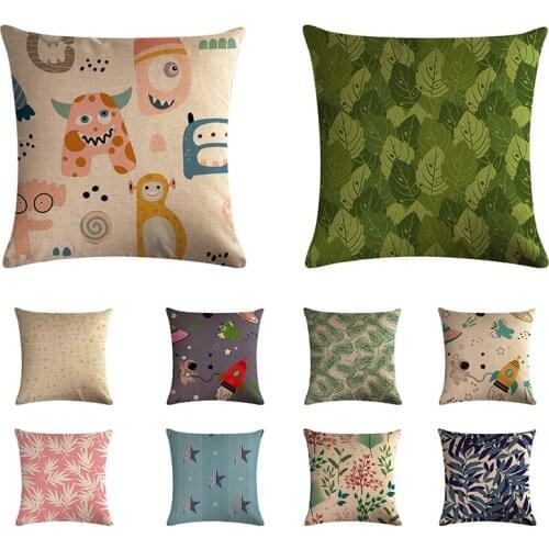 Cotton Linen Flower Plant Pattern Print 45*45cm Decorative Throw Pillow Waist Cushion Cover Home Car Decoration Modern ZY693