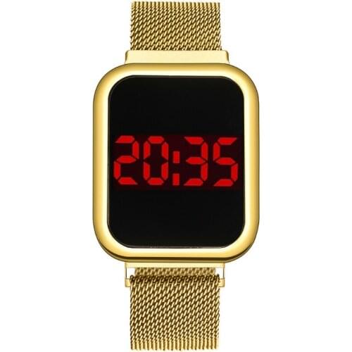 Children Watch Steel Belt LED Mesh Belt Square Head Fashion Watches Business Personality Touch-screen Kids Watches