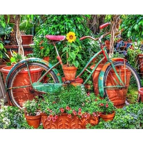 Gatyztory Frame DIY Painting By Numbers Handpainted Bicycle Oil Painting Canvas Colouring Wall Decor 60x75cm