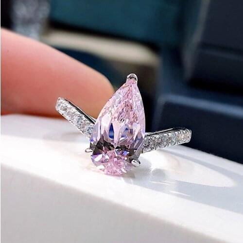 Water Drop Citrine Sapphire Pink Gemstone Zircon Engagement For Women Cute Pear Shaped Female Ring Band Jewelry Gift