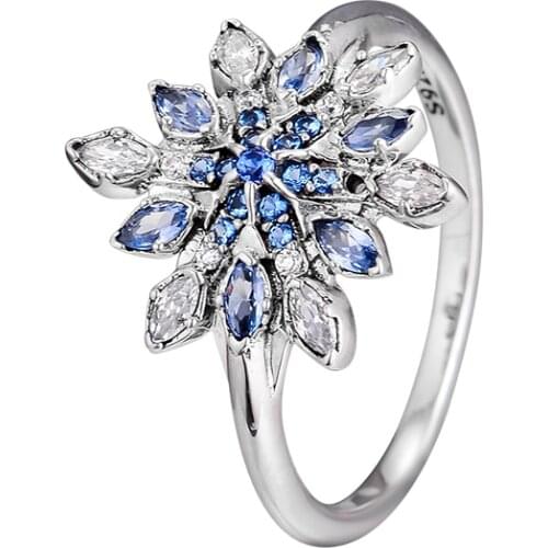 CKK Ring Blue Snowflake Silver Rings For Women Men Anel Feminino 100% 925 Jewelry Sterling Silver Anillos Wedding