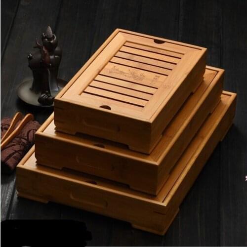 Square Bamboo Tea Trays Kung Fu Water Storage Drain Rack Chinese Tea Table Serving Tray Set Free Shipping Simple Tea Accessories